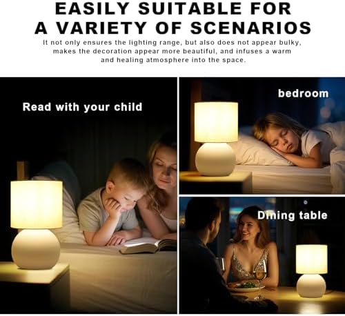 Modern White Small Table Lamp with Cotton Linen Shade, 6.2×6.2×10.4 inch LED Desk Light, One-Button Switch for Bedroom, Living Room, Nightstand, Includes Warm Light Bulb - Image 5