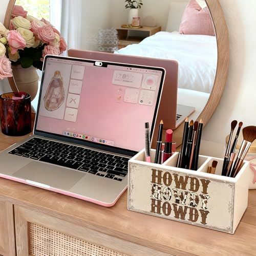 Western Pen Pencil Holder for Desk, Cowboy Gifts, Cowgirl Gifts for Women, Western Office Decor, Retro Country Howdy Southwestern Wooden Box Sign Decorations for Home Office Desk Tabletop - Image 5