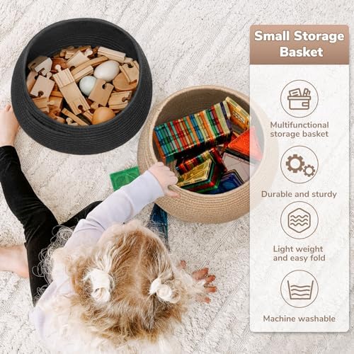 Goodpick Round Small Wicker Storage Basket for Shelves, 10" x 8.3", Jute - Image 5