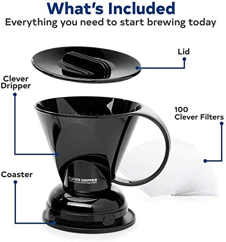 Clever Coffee Dripper | Large 18 oz | Black | BPA-Free | 100 Filters - Image 3