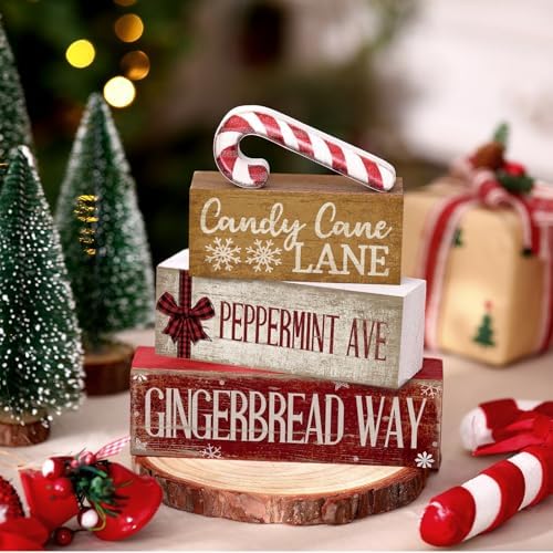 Moucuny 4 Pcs Christmas Table Decor Wooden Candy Cane Decoration Farmhouse - Image 3