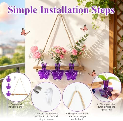 XXXFLOWER Plant Propagation Station Hanging Butterfly Shaped Vase Purple - Image 3