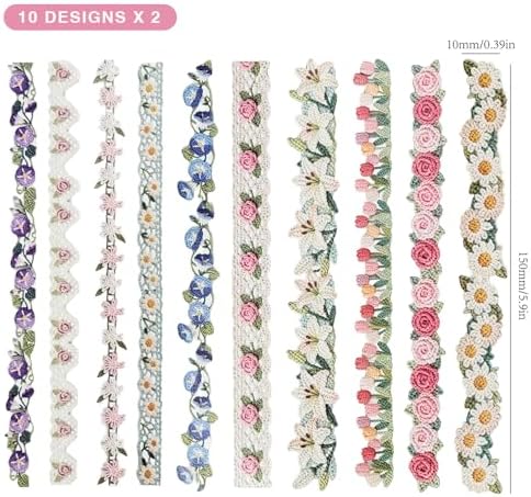 20Pcs Vintage Stickers,Aesthetic Long Strip Paper Border Decorative Sticker for Adult Card Making Letters Planner Scrapbooking Journaling Junk Journal Water Bottles Art Craft,Flower Woven Words - Image 2