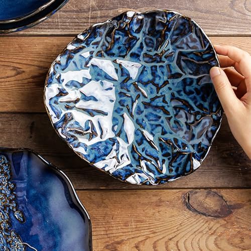 8.8-Inch Ceramic Decorative Bowl, Blue Reactive Glaze - Image 3