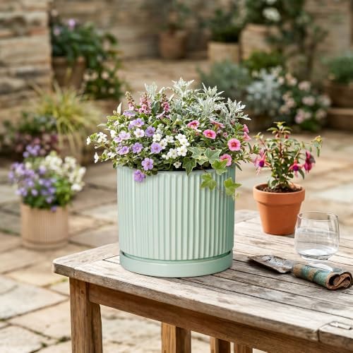 Ceramic Plant Pots, 8 Inch Pots for Plants with Saucer, Mint Green - Image 4
