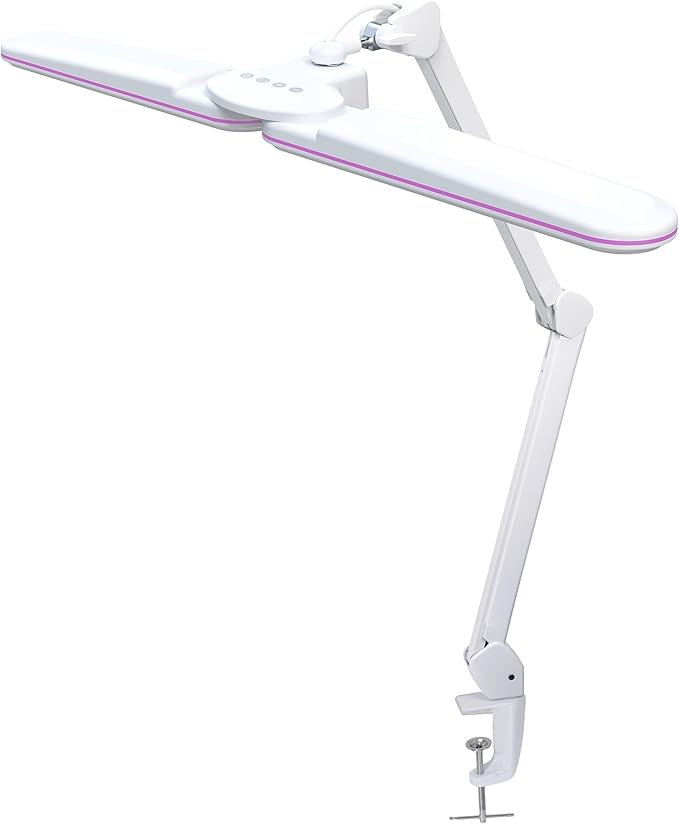 Neatfi Elite HD XL LED Desk Lamp, 3 Light Modes, 90PCS SMD LED, Non-Polar Dimming, Bright Eye-Caring Lighting for Home Office, Drafting, Beauty Shop, Workbench (CCT with Clamp, Pink Ring, 17 Inches)