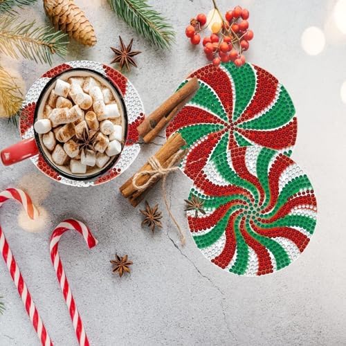 8 Pieces Christmas Candy Diamond Coasters with Holder 5D DIY Christmas Candy Art Coasters for Drinks Diamond Arts Kits for Xmas - Image 4