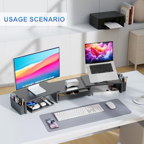gianotter Dual Monitor Stand Riser With Drawer and 2 Pen Holders - Image 4