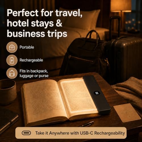 Book Light, Rechargeable Clear LED Flat Book Lights for Reading in Bed at Night with 3 Colors & Timer, Portable Bookmark Light, Bookish Gifts for Women Readers Kids Book Lovers(1, Black) - Image 4