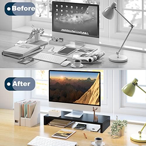 TEAMIX 20 Inch Monitor Stand Riser for Desk, Wood Computer Stand, Black - Image 6