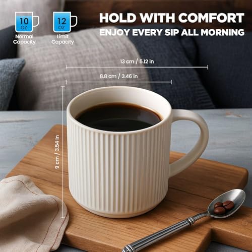 DeeCoo Matte White Coffee Mugs Set of 4, 12 Ounce Mug with Handles, Ceramic Stoneware Catering Coffee Cups, Porcelain Mugs Sets for Coffee, Tea, Hot Cocoa, Milk, Microwave and Dishwasher Safe - Image 4