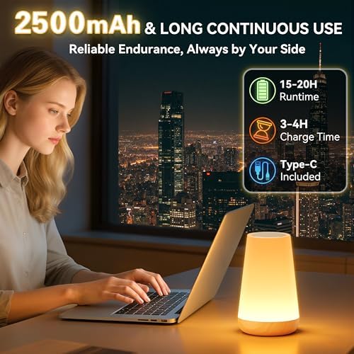 Auxmir Rechargeable Night Light, Touch Table Lamp with Remote, Light Brown - Image 5