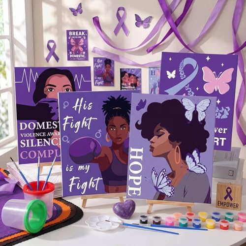 Sherr 140 Pcs 20 Set Pre Drawn Canvas Painting Kit, Anti-Domestic Violence - Image 6
