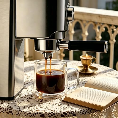 CNGLASS 15oz Double Walled Glass Coffee Mugs,Large Insulated Glass Mugs with Handle,Clear Coffee Cups for Espresso,Latte,Cappuccino,Tea,Set of 2 - Image 4