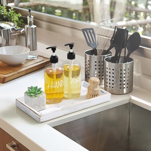 ALELION 13" White Bathroom Vanity Tray for Counter - Wood Decorative Tray for Toilet Tank Makeup Perfume Jewelry Catchall Table - Wooden Kitchen Countertop Organizer for Soap Dispenser - Image 7