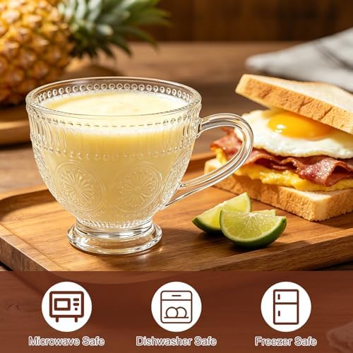 Glass Tea Mugs with Handle,13OZ Clear Cup for Breakfast Cereal Coffee Milk - Image 4