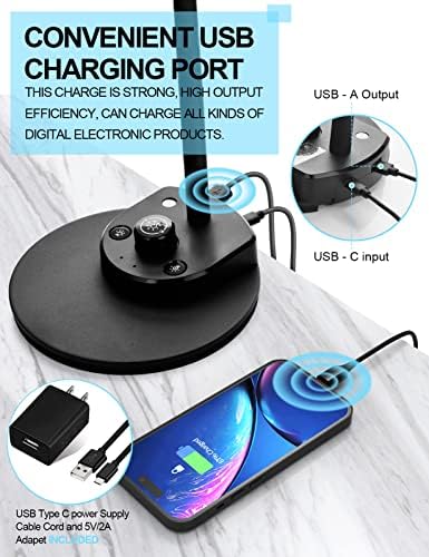 BOHON LED Desk Lamp with USB Charging Port 3 Color Modes Dimmable, Black - Image 4