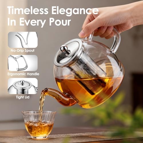 1800ml Glass Teapot with Infuser, Stovetop Safe Large Tea Pot - Image 4