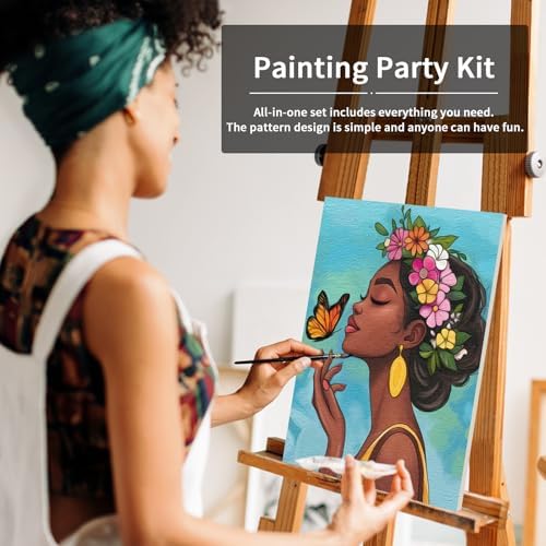 VOCHIC Pre Drawn Canvas for Painting for Adults Paint and Sip Kit Painting Party Supplies 8 Acrylic Colors,3 Brushes,1 Palette Art Set Flower Girl 8x10 in - Image 3
