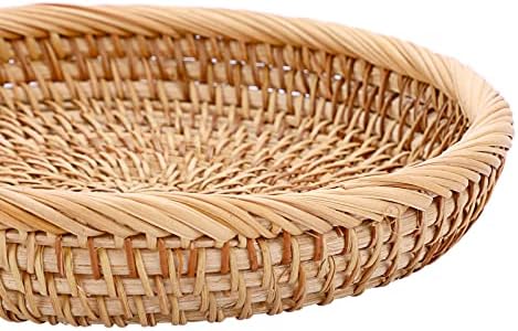 Hipiwe Set of 3 Key Basket Bowl for Entryway Woven Wicker Storage Basket Bowl Round Rattan Serving Basket Tray Fruit Snacks Candy Organizer Bowl for Keys Wallet Cell Phone Home Decor - Image 5