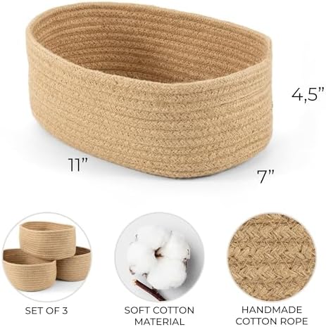 Beautiful Storage Basket Set of 3 - Sturdy Jute Rope Baskets for Shelves - Image 6