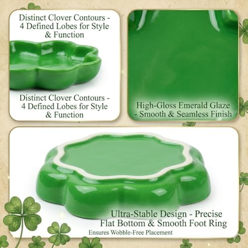 PUDDING CABIN Four-leaf Clover Ring Dish (4inch/10cm) Decorative Trinket Plate for Rings Earrings Necklaces, Green Home Decor, St Patricks Day Lucky Charm Irish gifts, Lucky Gifts for Women - Image 4