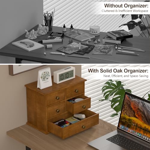 Oak Desk Organizer with Drawers, Durable Wooden Desktop Storage Box - Image 5