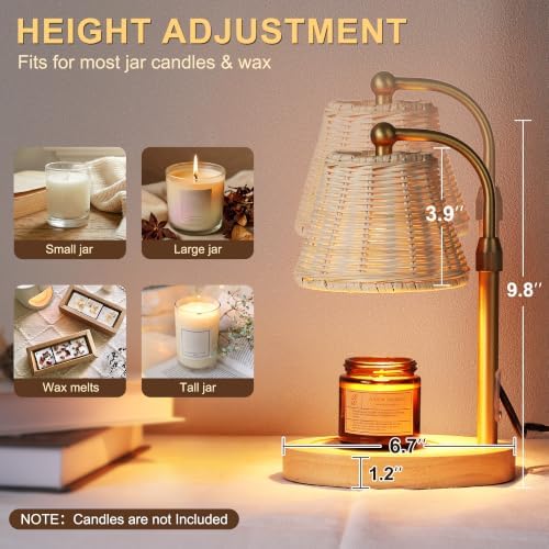 Wicker Candle Warmer Lamp with Timer Dimmer Boho, Khaki - Image 6
