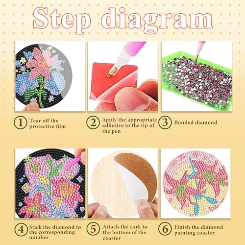 DOTSOPS 6 PCS Flowers Diamond Painting Coasters for Beginners with Holder - Image 3