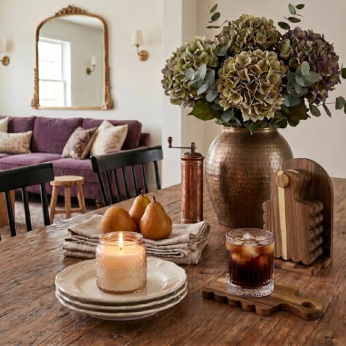 Scalloped Acacia Wood Coasters Set of 4 with Holder, Decorative Wooden Drink Coasters for Coffee Table, Farmhouse Cottagecore Kitchen Decor, Housewarming Gift - Image 6
