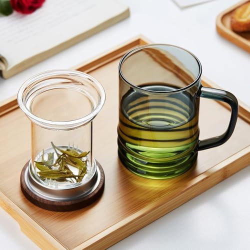 Unbreakable Glass Tea Cup with Infuser and Lid 14.5 fl oz, Heat Resistant Borosilicate Glass Tea Infuser Mug for Blooming and Loose Leaf Tea, Gas Stovetop Safe - Image 3