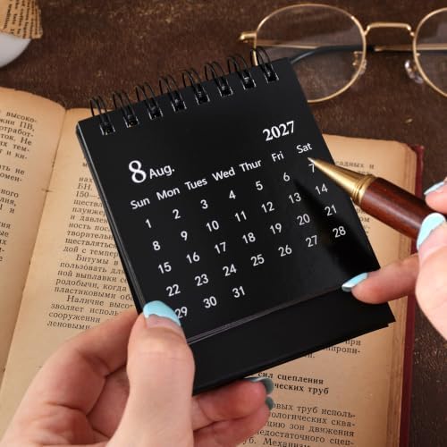 Mini Desk Calendar 2027-2028 - Use January 2027 to June 2028, Small Standing Desk Calendars with Stickers for Home Office School, 250gsm Thick Paper (Mini Black) - Image 4