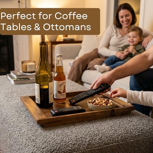 Acacia Wood Serving Tray for Coffee Table, Ottoman Tray Decor, 15.7x11 Inch - Image 3