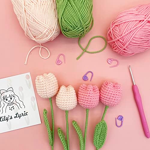 Lily's Lyric Flower Crochet Kit | Tulip Flowerpot | Step-by-Step Video Tutorial for Adults Teenagers | DIY Home Decoration Craft Gift Idea Pink - Image 4