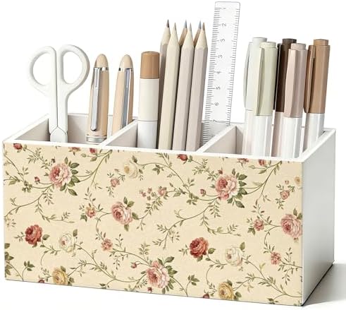Vintage Floral Pen Pencil Holder for Desk Decor by Unknown