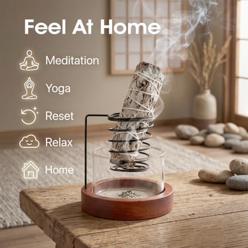 Hanging Sage Holder with Glass Ash Catcher for Smudging - Image 6