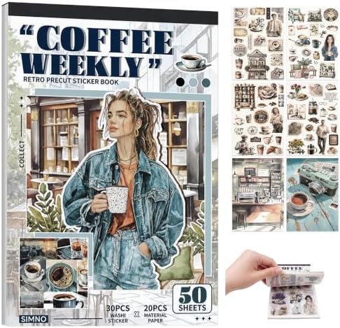 Coffee Stickers for Journaling, Aesthetic Washi Scrapbook Sticker Book Set by Unknown