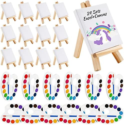 Zubebe 48 Pcs Mini Canvas Painting Kit with Easel, 4 x 4 in, Square Shaped by Zubebe