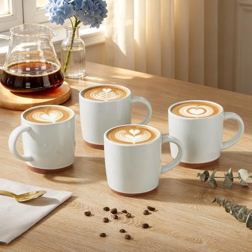 E-far Ceramic Coffee Mug Set of 4, 12oz Modern Coffee Cups, Speckled White - Image 4
