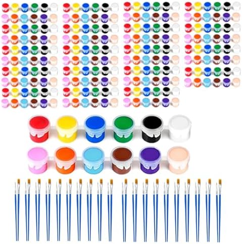 20 Pack Mini Acrylic Paint Set, 12 Colors Washable Paint Strips for Kids & Adults - Includes 40 Brushes (20 Flat + 20 Pointed), 280 PCS kids Paint Kits for Easter Eggs, Birthday, Classroom Party by OLINGYOU
