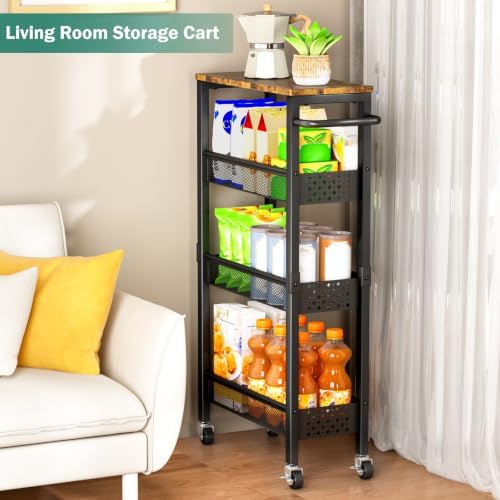 Vivihomety 4-Tier Slim Utility Rolling Laundry Cart with Wheels, Metal - Image 6