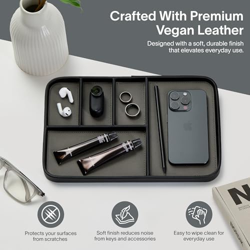 Nordik Leather Valet Tray - Large EDC Tray - Pebble Black 11.8 x 7.9 in - Image 3