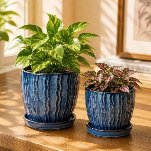 Ceramic Plant Pots, Modern Flower Pots, Small Plant Pots 4.5+5.5inch - Image 2