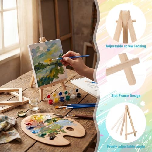 Qilery 18 Sets Mini Canvas with Easel Acrylic Painting Kit, 6 x 6 Inch - Image 3