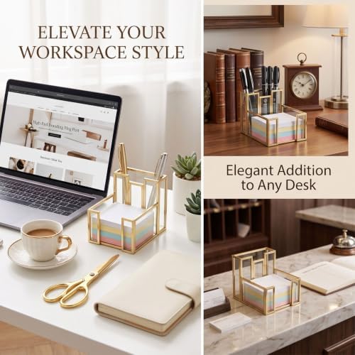 Gold Glass Sticky Note Holder with Pen Slot for 3x3 Inch Pads - Image 5
