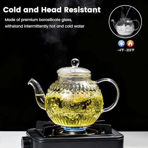 Bandesun Vintage Glass Teapot Set with 4 Cup, 32oz Borosilicate Tea Pot with Removable Infusers for Blooming and Loose Leaf Tea, Tea Warmer with Candlelight, Stovetop Safe, Gift for Women and Adults - Image 3