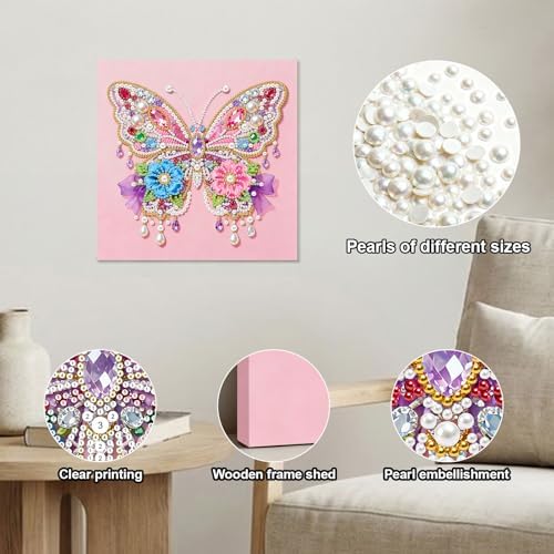 Xylzzuit Pearl Painting Kit with Frame 9.84x9.84IN Colorful DIY Gemstone Pearls Beads Art Craft for Adults Home Desktop Wall Decor (Butterfly02) - Image 5
