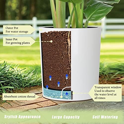 SAROSORA Large Round Self Watering Planter Pot 12.5'' for Home Garden Patio Tall Tree - Image 2