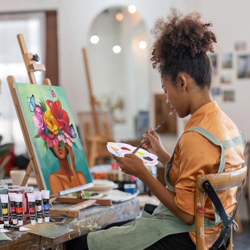 Cholemy 8 Set Paint and Sip Kit for Adults 8'' x 10'' Pre Drawn Canvas with Wooden Easels Acrylic Paint Brushes Wash Cup Palette Apron for Painting DIY Date Night Party Supplies(Flower Lady) - Image 4
