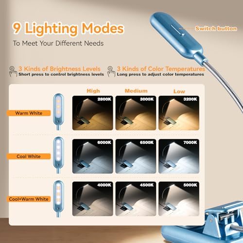 VAVOFO Rechargeable Reading Light, Clip on Book Light for Reading in Bed - Image 3